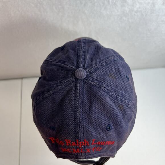 Vtg Polo Ralph Lauren Hat Big Pony Number 3 Adjustable Strapback Cap Navy Red - Picture 6 of 11